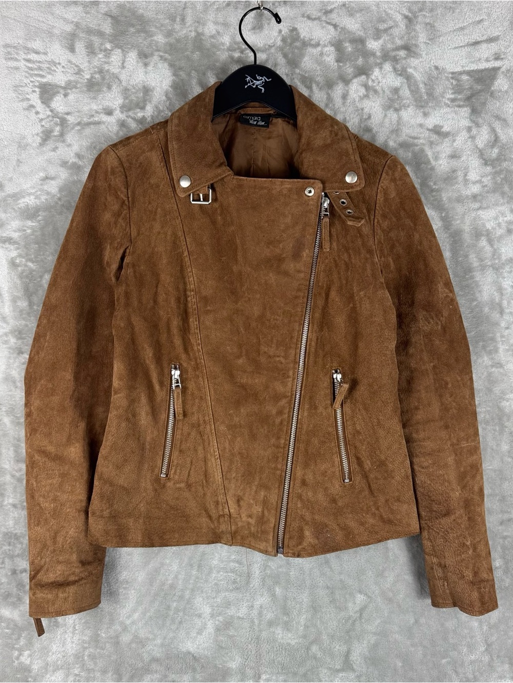Brown Suede Asymmetrical Zip Jacket -‎ Women Moto Biker Retro Y2K